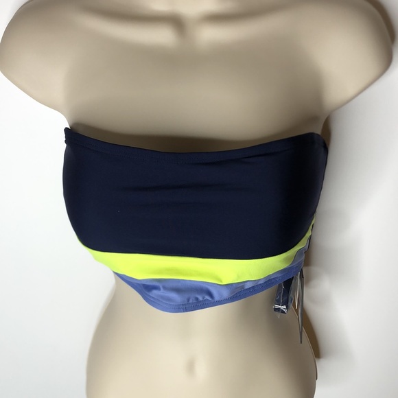 NWT DKNY Women's Colorblocked Bandeau Bikini Top Surf The Web Citrus SIZE XL - Picture 3 of 10